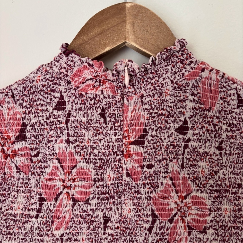 ByTiMo Pink Floral Smocked Blouse Small Summer Boho Luxe - Picture 6 of 9